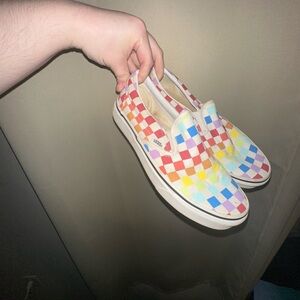 Vans Classic Slip-On shoes rainbow checkered pattern women’s size 8